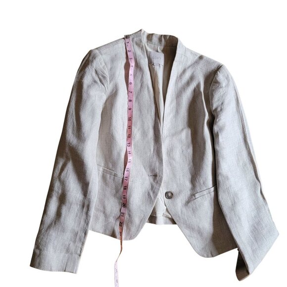 Women's Loft Beige Linen Single-Button Blazer with Pockets Classic Style - Picture 12 of 14